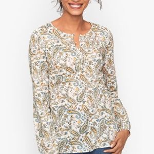 Talbots Cotton paisley popover blouse